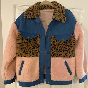 Super cute denim, leopard, and pink jacket!!